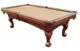 This elegant table is sure to delight your senses. It features a beautiful lacquered mahogany finish, and fine finishing details such as; an arched cabinet with grooved decoration and shaped rail panels, ball and claw legs and leather pockets. Attention to detail is evident.