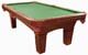 This fine looking pool table has a lot to offer. It features a beautiful lacquered mahogany finish, and fine finishing details such as; an arched cabinet with grooved decoration and shaped rail panels, tapered legs and leather pockets. Attention to detail is evident.